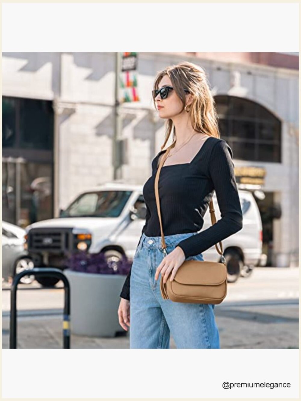 Small Trendy Flap Saddle Crossbody Bag with Tassel Vegan Leather - Picture 2 of 7